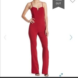 Socialite Red Deep V Jumpsuit